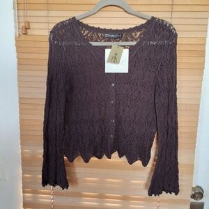 🌸🌼🌻Peruvian Connection Cherie Fig Lace Cardigan XS NWT